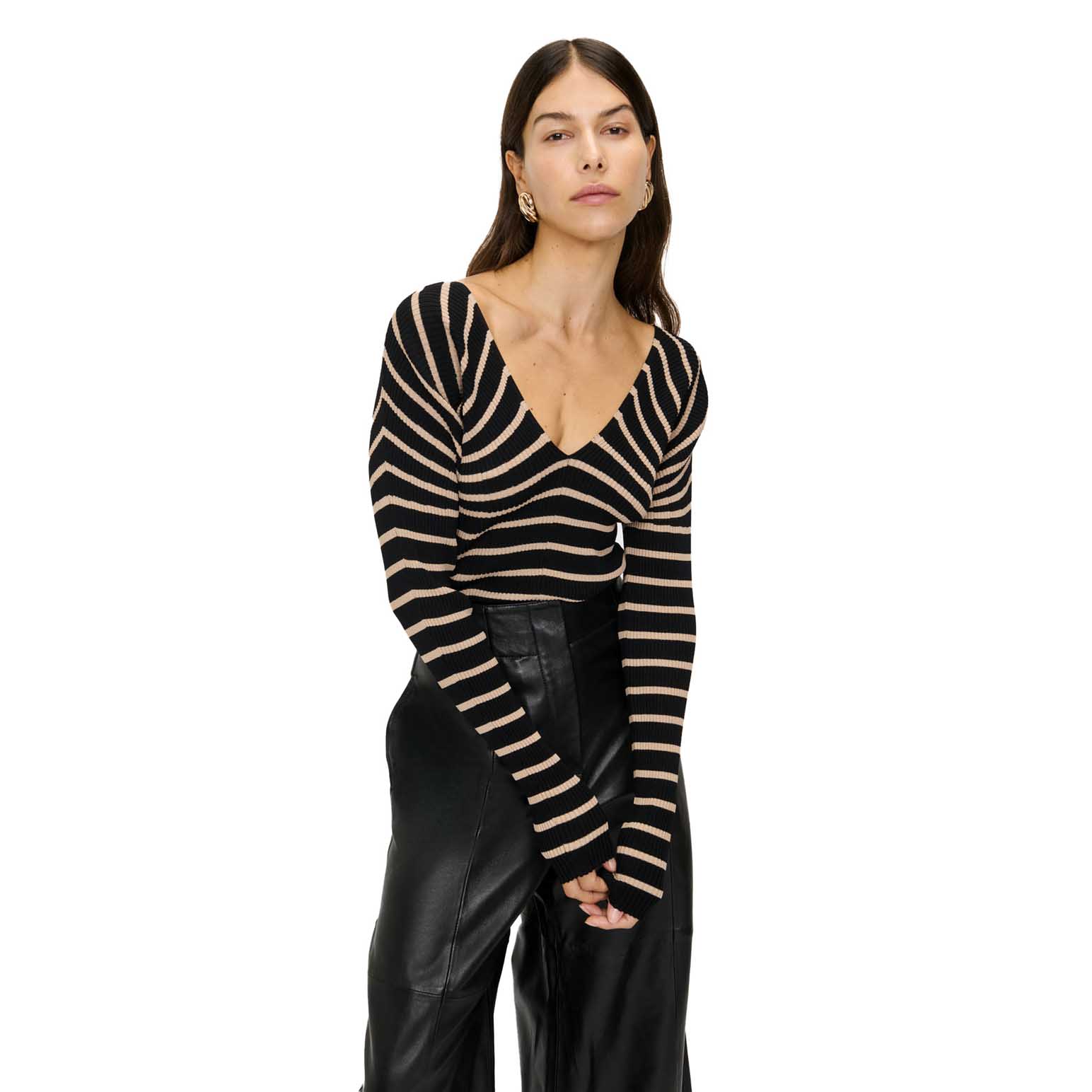 Veronika Maine Stripe V-Neck Rib Knit Top